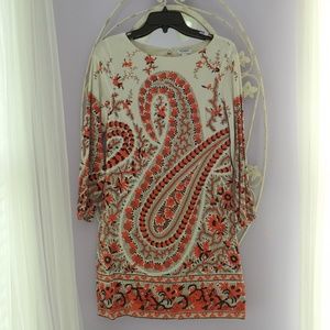 Long Sleeve Paisley Shift Dress